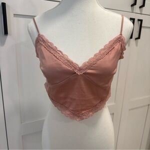Garage Silky Lace-Trim Cami Crop Top - Dusty Rose Sz S